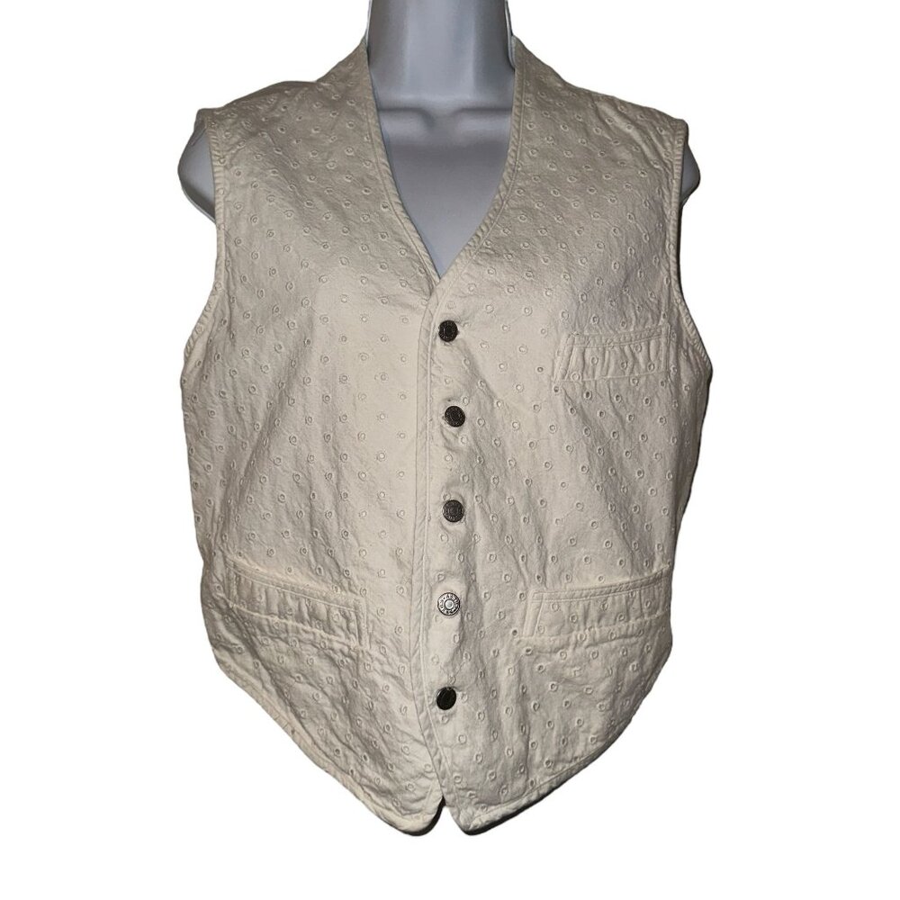 Vintage Guess Point Bottom Vest Juniors L Cream White Eyelet Tie in Back Retro